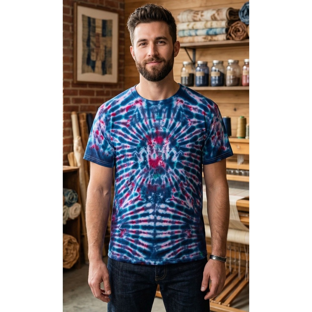 Y2K Fruit of the Loom Heavy Cotton Tie Dye T-Shirt Men's XL Hippie Spiral 90s